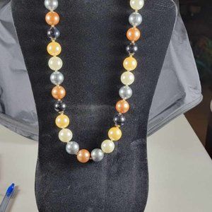 Multi Color Bead Necklace Marked Hong Kong